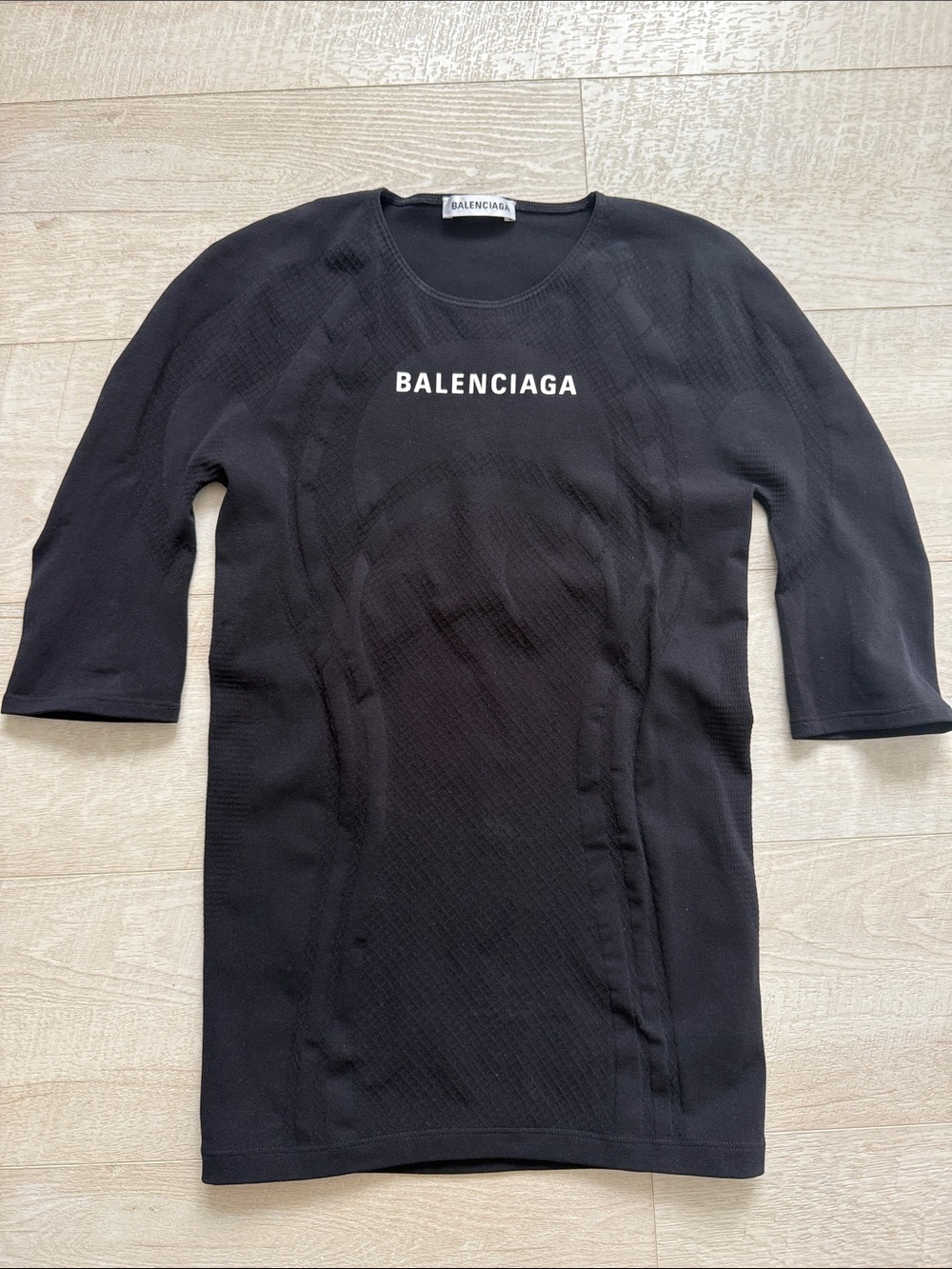 Balenciaga Black Crewneck Short-Sleeve Shirt with White Logo